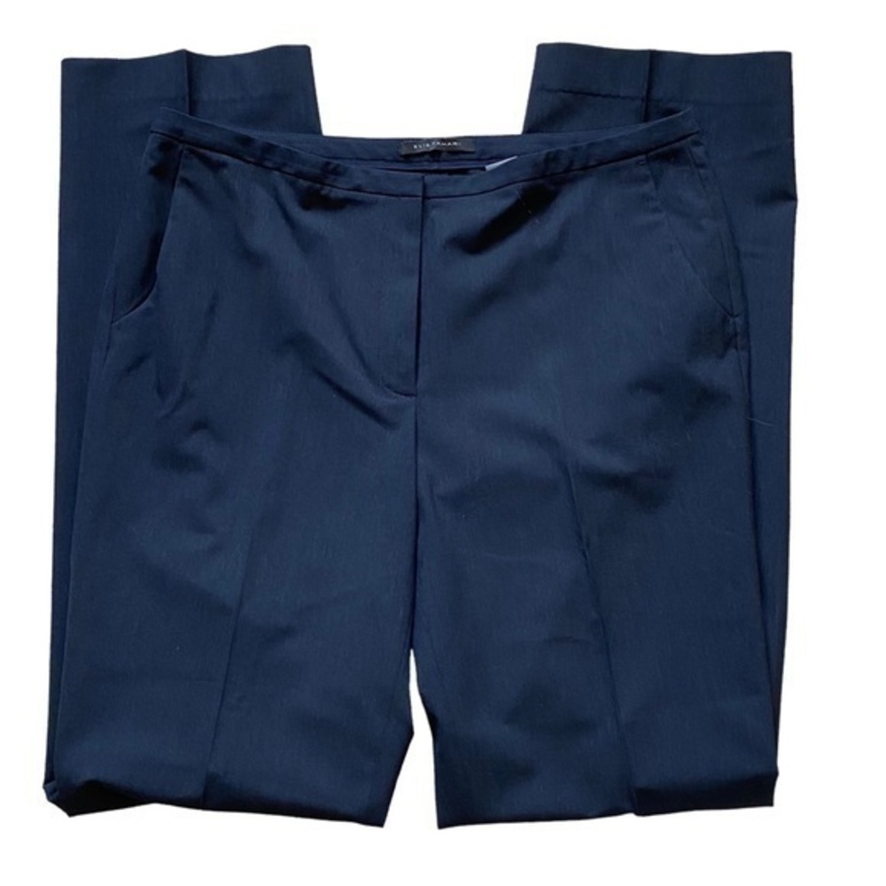 Elie Tahari Navy Blue Flare Mid Rise Lightweight Trousers Size 12 Long T…